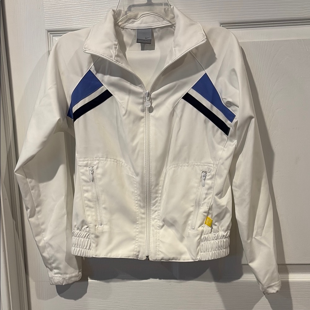 Nike White Bomber Jacket with Blue Accent Panels